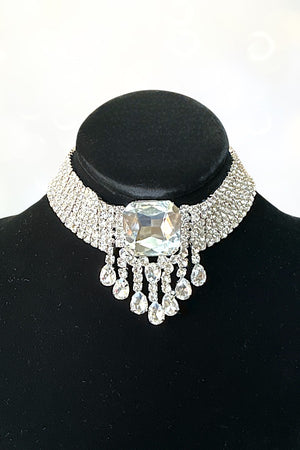 RHINESTONE PAVE GEM DANGLE CHOKER NECKLACE