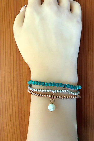 MULTI BEAD PEARL DANGLE BRACELET SET