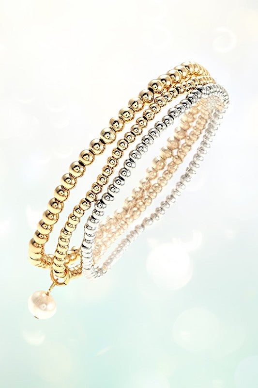 MULTI BEAD PEARL DANGLE BRACELET SET