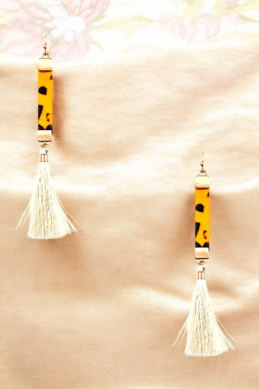 TORTOISE BAR TASSEL DANGLE EARRING