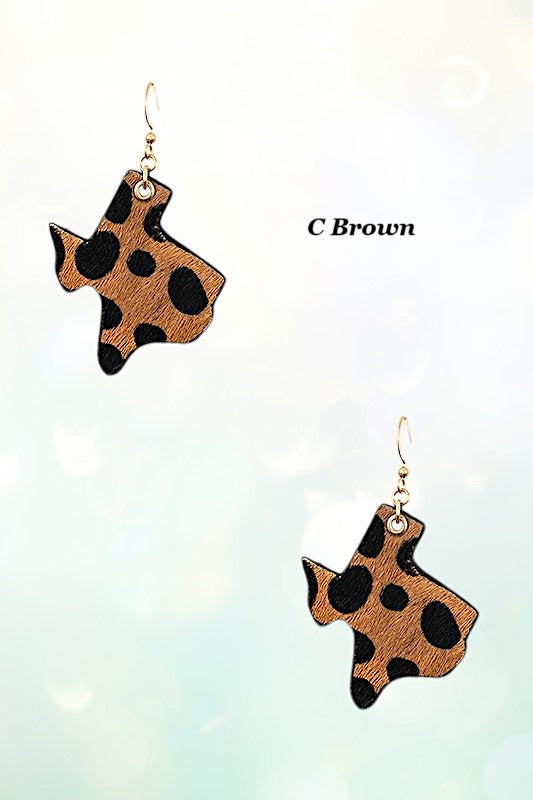 TEXAS STATE ANIMAL PRINT DANGLE EARRING