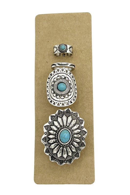 Western Concho Detail Ring Set