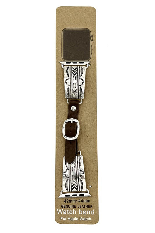 Tribal Etched Pattern Faux Leather Watch Band