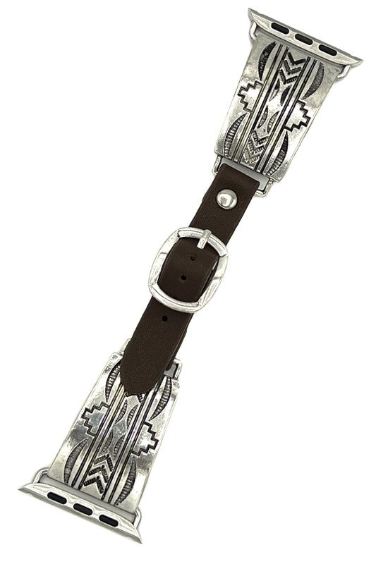 Tribal Etched Pattern Faux Leather Watch Band