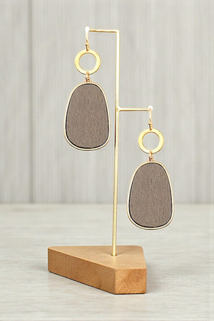 WOODEN DROP OVAL BAR RING DANGLE EARRING