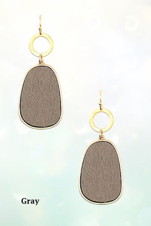 WOODEN DROP OVAL BAR RING DANGLE EARRING