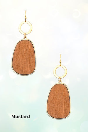 WOODEN DROP OVAL BAR RING DANGLE EARRING