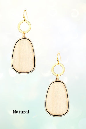 WOODEN DROP OVAL BAR RING DANGLE EARRING