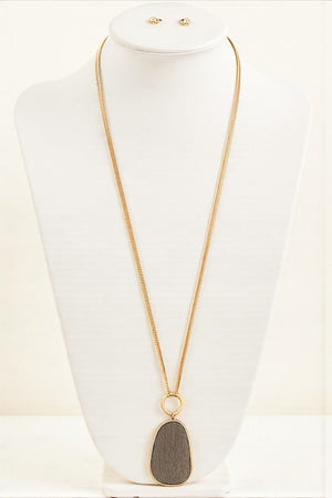WOODED FRAMED PENDANT NECKLACE SET