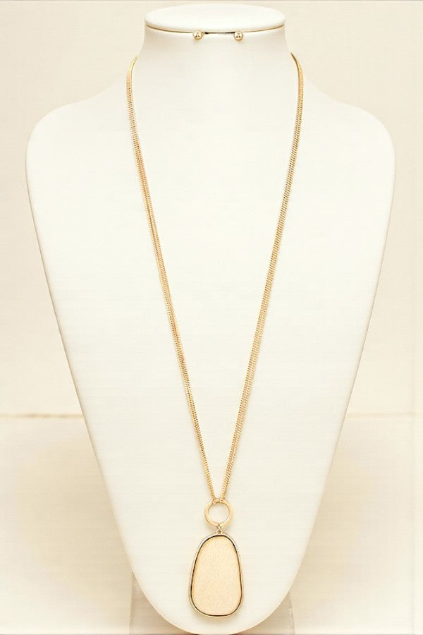 WOODED FRAMED PENDANT NECKLACE SET