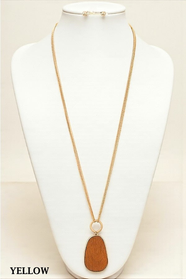WOODED FRAMED PENDANT NECKLACE SET
