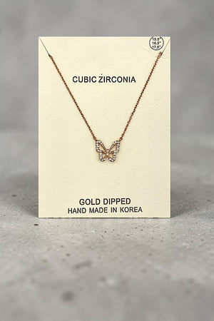 CZ STONE BUTTERFLY PENDANT NECKLACE