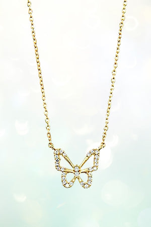 CZ STONE BUTTERFLY PENDANT NECKLACE