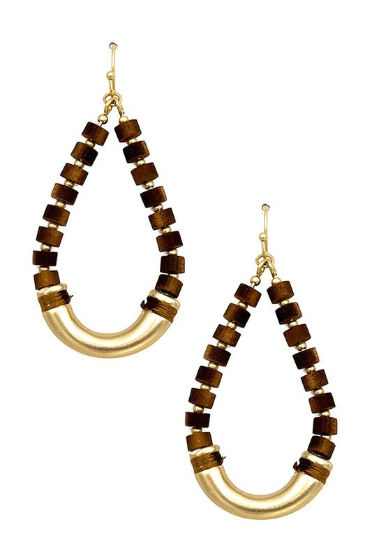 Teardrop Wood Bead Dangle Earring