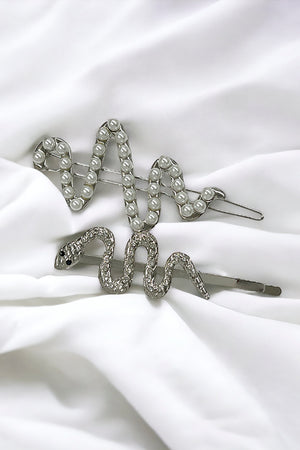 Gem and Pearl Pave Snake Hair Pin Set