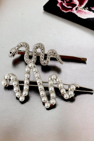 Gem and Pearl Pave Snake Hair Pin Set