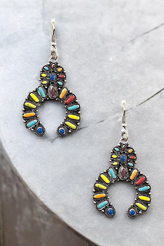 WESTERN CURVED GEM PAVE DANGLE EARRING