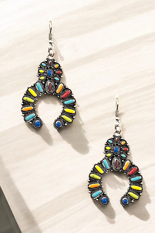 WESTERN CURVED GEM PAVE DANGLE EARRING