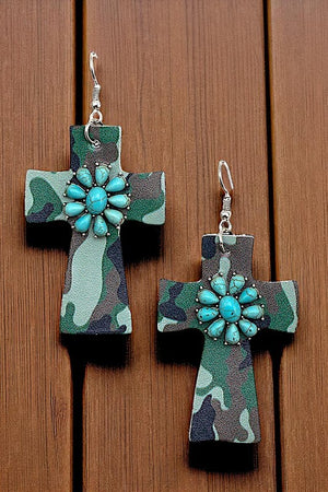 MIX PRINT CROSS FLORAL GEM ACCENT DROP EARRING
