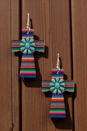 MIX PRINT CROSS FLORAL GEM ACCENT DROP EARRING