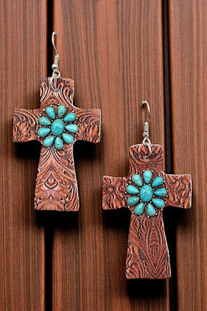 MIX PRINT CROSS FLORAL GEM ACCENT DROP EARRING