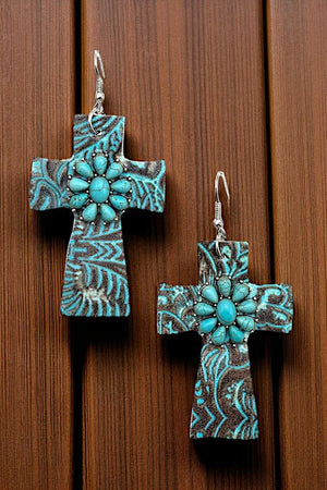 MIX PRINT CROSS FLORAL GEM ACCENT DROP EARRING