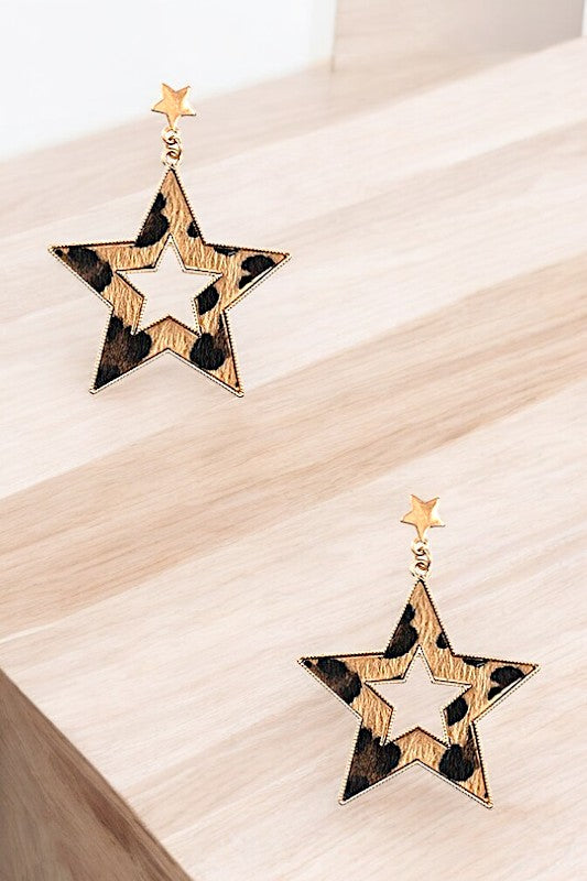 ANIMAL PRINT STAR CUT OUT EARRING