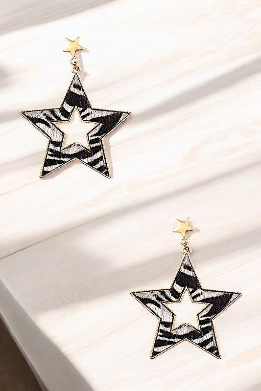 ANIMAL PRINT STAR CUT OUT EARRING