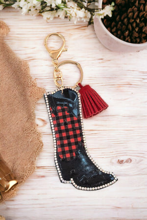 Plaid Pattern Boot Keychain