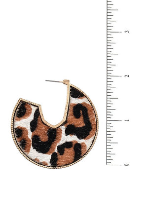 FAUX FUR ANIMAL PRINT FLAT SEMI HOOP EARRING