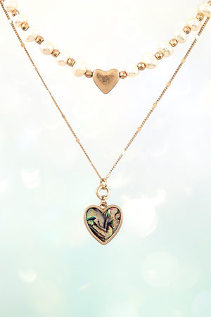 HEART PENDANT PEARL LAYERED NECKLACE