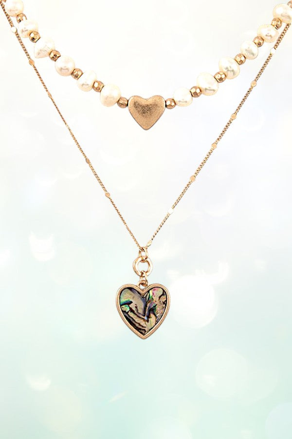 HEART PENDANT PEARL LAYERED NECKLACE