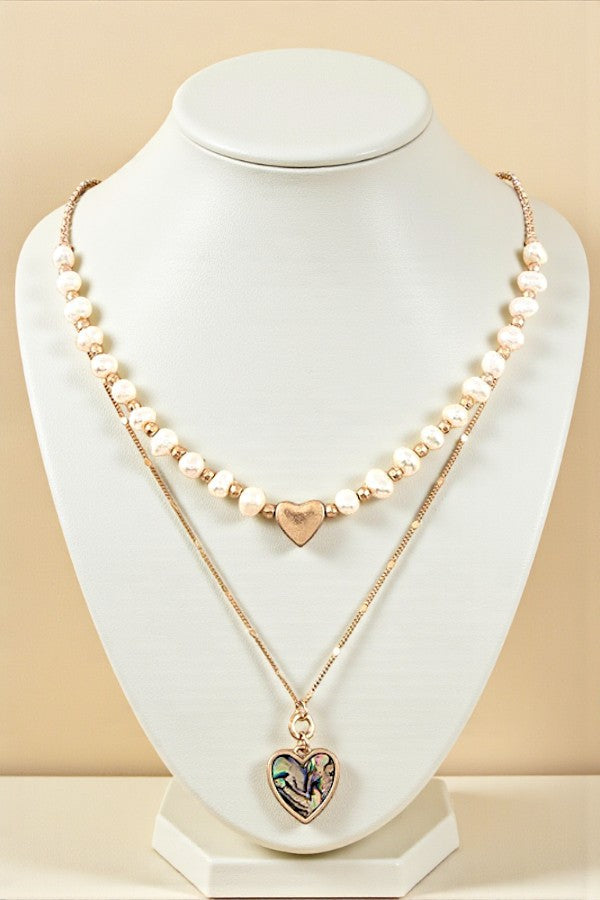 HEART PENDANT PEARL LAYERED NECKLACE