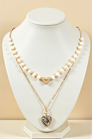 HEART PENDANT PEARL LAYERED NECKLACE