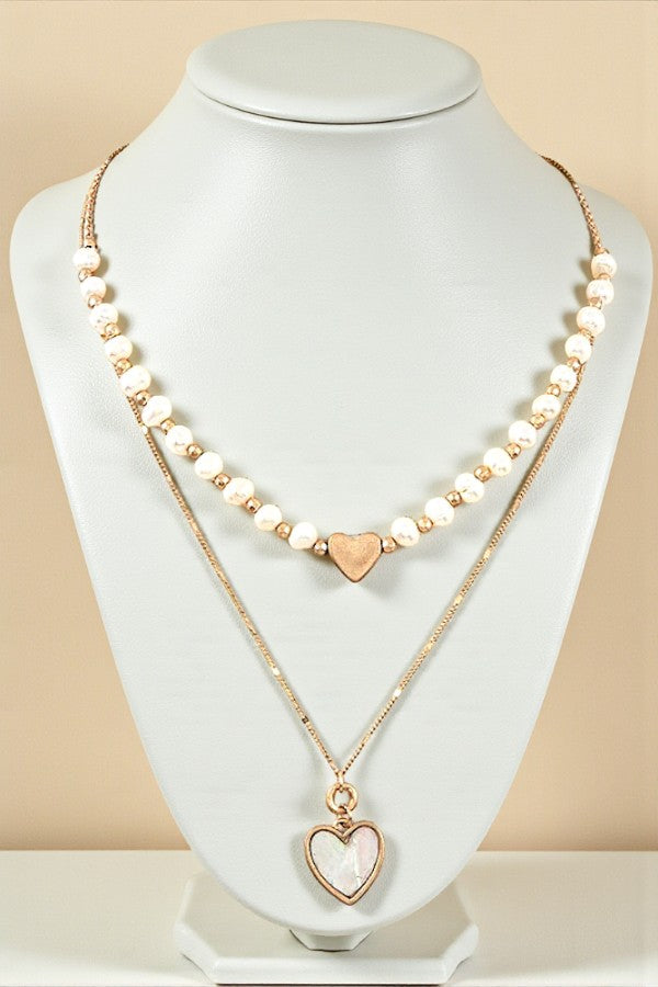 HEART PENDANT PEARL LAYERED NECKLACE