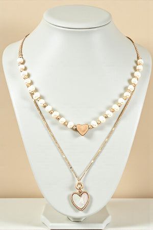 HEART PENDANT PEARL LAYERED NECKLACE