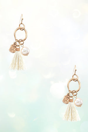 FRESHWATER PEARL TASSEL DROP RING DANGLE EARRING
