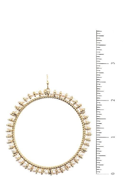 Pearl Bead Round Hoop Dangle Earring