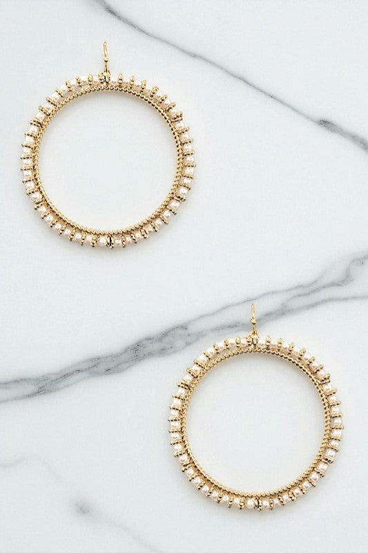 Pearl Bead Round Hoop Dangle Earring
