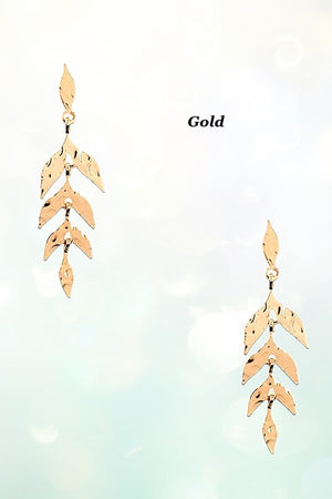 HAMMERED LINK LEAF DROP EARRING