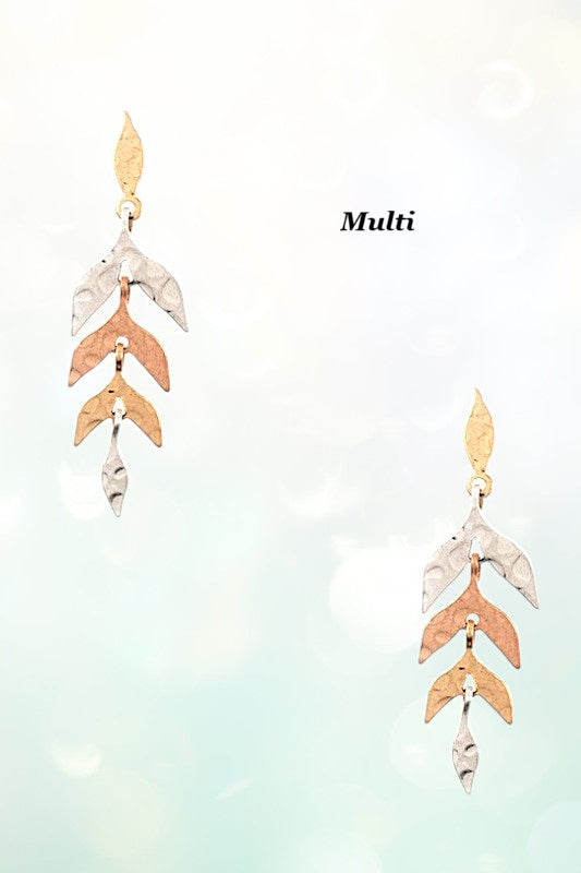 HAMMERED LINK LEAF DROP EARRING