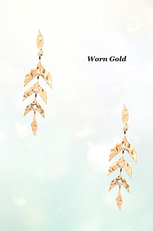 HAMMERED LINK LEAF DROP EARRING