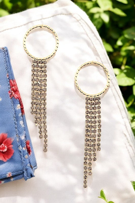 RHINESTONE PAVE FRINGE DROP EARRING