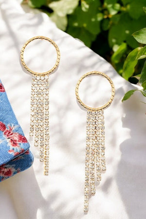 RHINESTONE PAVE FRINGE DROP EARRING