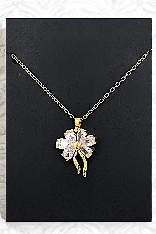 Floral Cubic Zirconia Pendant Necklace