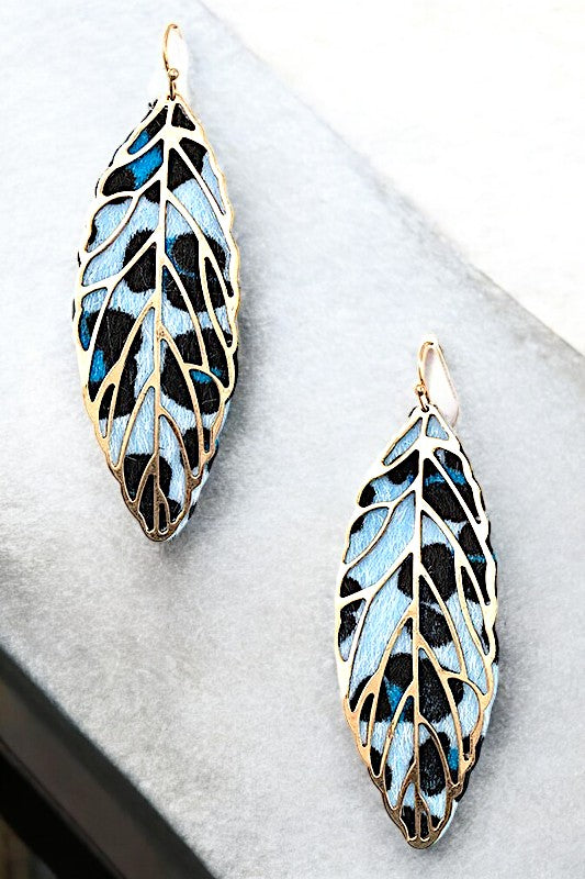 CURVED LEAF ANIMAL PRINT FASHION EARRING