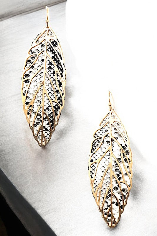 CURVED LEAF ANIMAL PRINT FASHION EARRING