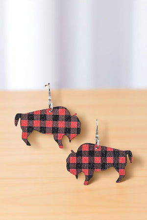 PLAID PATTERN OX DANGLE EARRING