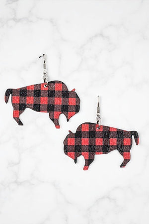 PLAID PATTERN OX DANGLE EARRING