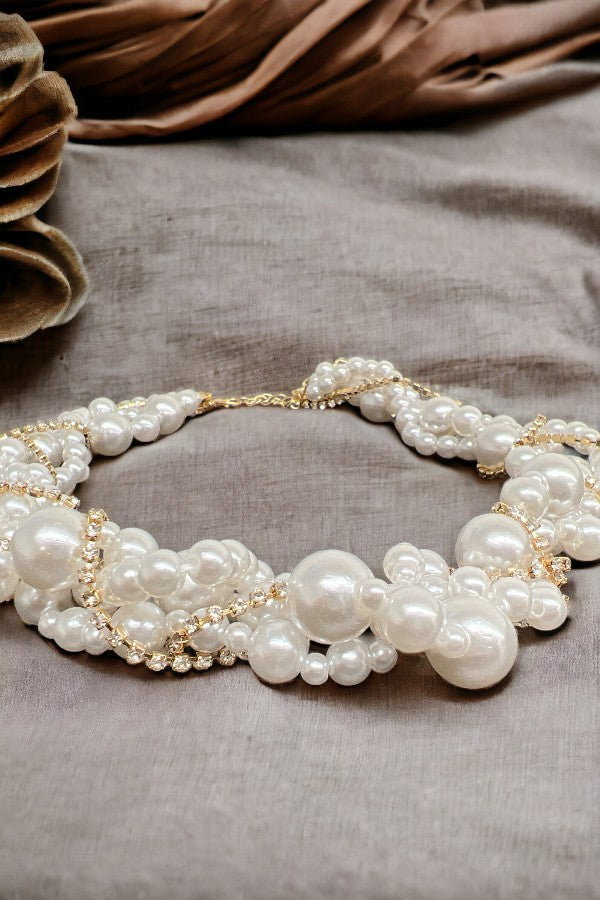 Twisted Pearl Rhinestone Accent Necklace